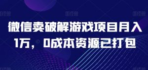 微信卖破解游戏项目月入1万,0成本资源已打包【揭秘】-虚拟资源库