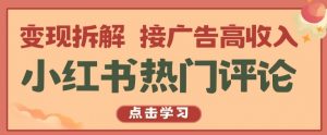 小红书热门评论，变现拆解，接广告高收入【揭秘 】-虚拟资源库