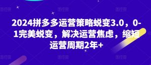 2024拼多多运营策略蜕变3.0,0-1完美蜕变,解决运营焦虑,缩短运营周期2年+-虚拟资源库