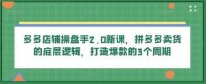多多店铺操盘手2.0新课，拼多多卖货的底层逻辑，打造爆款的3个周期-虚拟资源库