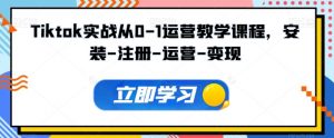 Tiktok实战从0-1运营教学课程，安装-注册-运营-变现-虚拟资源库
