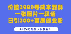 价值2980零成本混群一张图片一段话日引200+高质创业粉，24年6月最新大咖教程【揭秘】-虚拟资源库