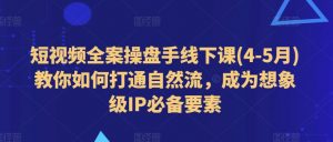 短视频全案操盘手线下课(4-5月)教你如何打通自然流，成为想象级IP必备要素-虚拟资源库