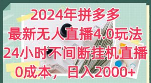 2024年拼多多最新无人直播4.0玩法,24小时不间断挂机直播,0成本,日入2k【揭秘】-虚拟资源库