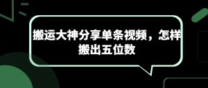 搬运大神分享单条视频，怎样搬出五位数-虚拟资源库