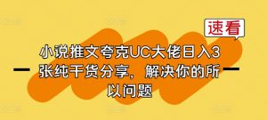 小说推文夸克UC大佬日入3张纯干货分享，解决你的所以问题-虚拟资源库