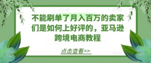 不能刷单了月入百万的卖家们是如何上好评的，亚马逊跨境电商教程-虚拟资源库