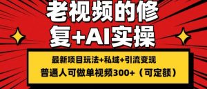 修复老视频的玩法，搬砖+引流的变现(可持久)，单条收益300+【揭秘】-虚拟资源库