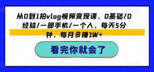 从0到1拍vlog视频变现课，0基础/0经验/一部手机/一个人，每天5分钟，每月多赚1W+-虚拟资源库