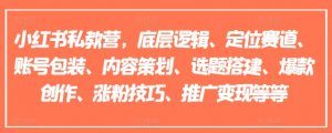 小红书私教营，底层逻辑、定位赛道、账号包装、内容策划、选题搭建、爆款创作、涨粉技巧、推广变现等等-虚拟资源库