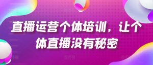 直播运营个体培训，让个体直播没有秘密，起号、货源、单品打爆、投流等玩法-虚拟资源库