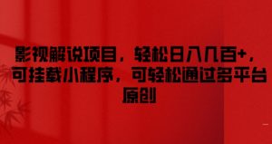 影视解说项目，轻松日入几百+，可挂载小程序，可轻松通过多平台原创【揭秘】-虚拟资源库