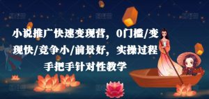 小说推广快速变现营,0门槛/变现快/竞争小/前景好,实操过程手把手针对性教学-虚拟资源库