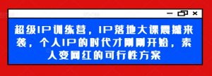 超级IP训练营，IP落地大课震撼来袭，个人IP的时代才刚刚开始，素人变网红的可行性方案-虚拟资源库