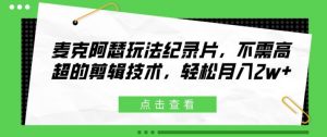 麦克阿瑟玩法纪录片，不需高超的剪辑技术，轻松月入2w+【揭秘】-虚拟资源库