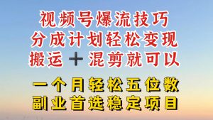 视频号分成最暴力赛道，几分钟出一条原创，最强搬运+混剪新方法，谁做谁爆【揭秘】-虚拟资源库