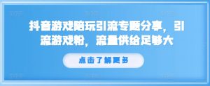抖音游戏陪玩引流专题分享,引流游戏粉,流量供给足够大-虚拟资源库