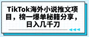 TikTok海外小说推文项目，榜一爆单秘籍分享，日入几千刀-虚拟资源库