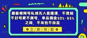 最新视频号私域无人直播课，不违规不封号更不废号，单品佣金50%-65%之间，不灰色不投流-虚拟资源库