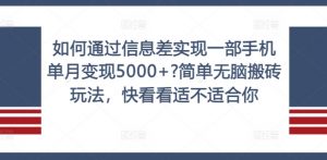 如何通过信息差实现一部手机单月变现5000+?简单无脑搬砖玩法，快看看适不适合你【揭秘】-虚拟资源库