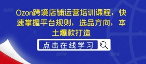Ozon跨境店铺运营培训课程，快速掌握平台规则，选品方向，本土爆款打造-虚拟资源库