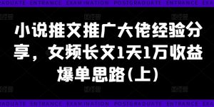小说推文推广大佬经验分享，女频长文1天1万收益爆单思路(上)-虚拟资源库