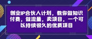 创业IP合伙人计划，教你做知识付费，做流量，卖项目，一个可以持续很久的优质项目-虚拟资源库