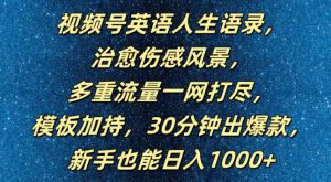 视频号英语人生语录，多重流量一网打尽，模板加持，30分钟出爆款，新手也能日入1000+【揭秘】-虚拟资源库