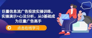 巨量信息流广告投放实操训练，实操演示+心法分析，从0基础成为巨量广告高手-虚拟资源库