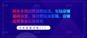 拼多多强付费店群玩法，包括店铺基础设置、强付费玩法实操、店铺运营复盘以及优化-虚拟资源库