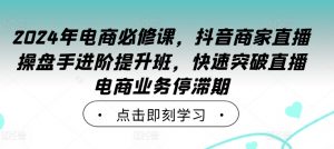 2024年电商必修课,抖音商家直播操盘手进阶提升班,快速突破直播电商业务停滞期-虚拟资源库