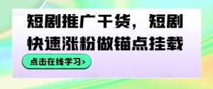短剧推广干货,短剧快速涨粉做锚点挂载-虚拟资源库