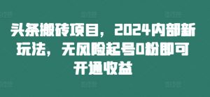 头条搬砖项目,2024内部新玩法,无风险起号0粉即可开通收益-虚拟资源库