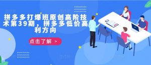 拼多多打爆班原创高阶技术第39期，拼多多低价高利方向-虚拟资源库