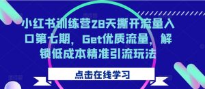 小红书训练营28天撕开流量入口第七期,Get优质流量,解锁低成本精准引流玩法-虚拟资源库