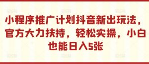 小程序推广计划抖音新出玩法，官方大力扶持，轻松实操，小白也能日入5张【揭秘】-虚拟资源库