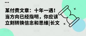 某付费文章：十年一遇！当方向已经指明，你应该立刻转换信念和思维|长文-虚拟资源库