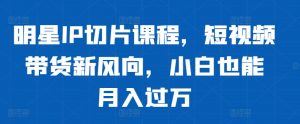 明星IP切片课程,短视频带货新风向,小白也能月入过万-虚拟资源库