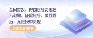 全网首发，得物起号变现技术教程，矩量起号，破百粉后，无限接单变现-虚拟资源库