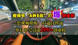 视频号“A种B收”打爆创业粉，一套视频模板打通自热流，单日单号引流200+创业粉-虚拟资源库