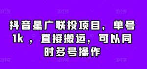抖音星广联投项目，单号1k ，直接搬运，可以同时多号操作【揭秘】-虚拟资源库