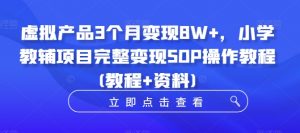 虚拟产品3个月变现8W+，小学教辅项目完整变现SOP操作教程(教程+资料)-虚拟资源库