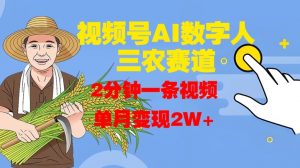 视频号AI数字人玩转三农赛道，2分钟一条视频，单月变现2W+-虚拟资源库