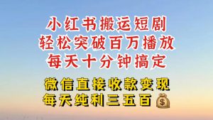 小红书搬运热门短剧，轻松爆流百万播放，每天引流几十人，搞个大几百块真的很简单-虚拟资源库