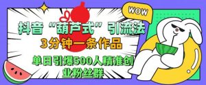 抖音葫芦式引流法，三分钟一条作品，单日引爆抖音500人精准创业粉丝群【揭秘】-虚拟资源库
