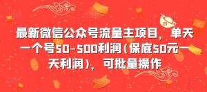 最新微信公众号流量主项目,单天一个号50-500利润(保底50元一天利润),可批量操作-虚拟资源库