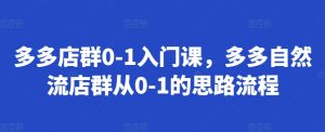 多多店群0-1入门课，多多自然流店群从0-1的思路流程-虚拟资源库