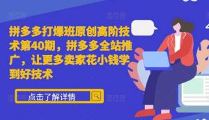拼多多打爆班原创高阶技术第40期，拼多多全站推广，让更多卖家花小钱学到好技术-虚拟资源库