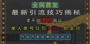 最新引流技巧揭秘，老平台爆粉玩法，单人单号日引300+创业粉，作品可直接被百度收录-虚拟资源库