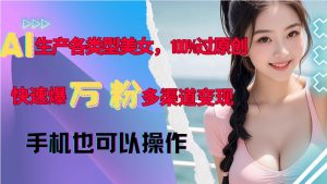 AI生产各类型美女，100%过原创，快速爆万粉，多渠道变现，新手可做-虚拟资源库